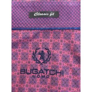 Bugatchi Uomo Mens Classic Fit Long Sleeve Button Down Shirt Purple Medallion L
